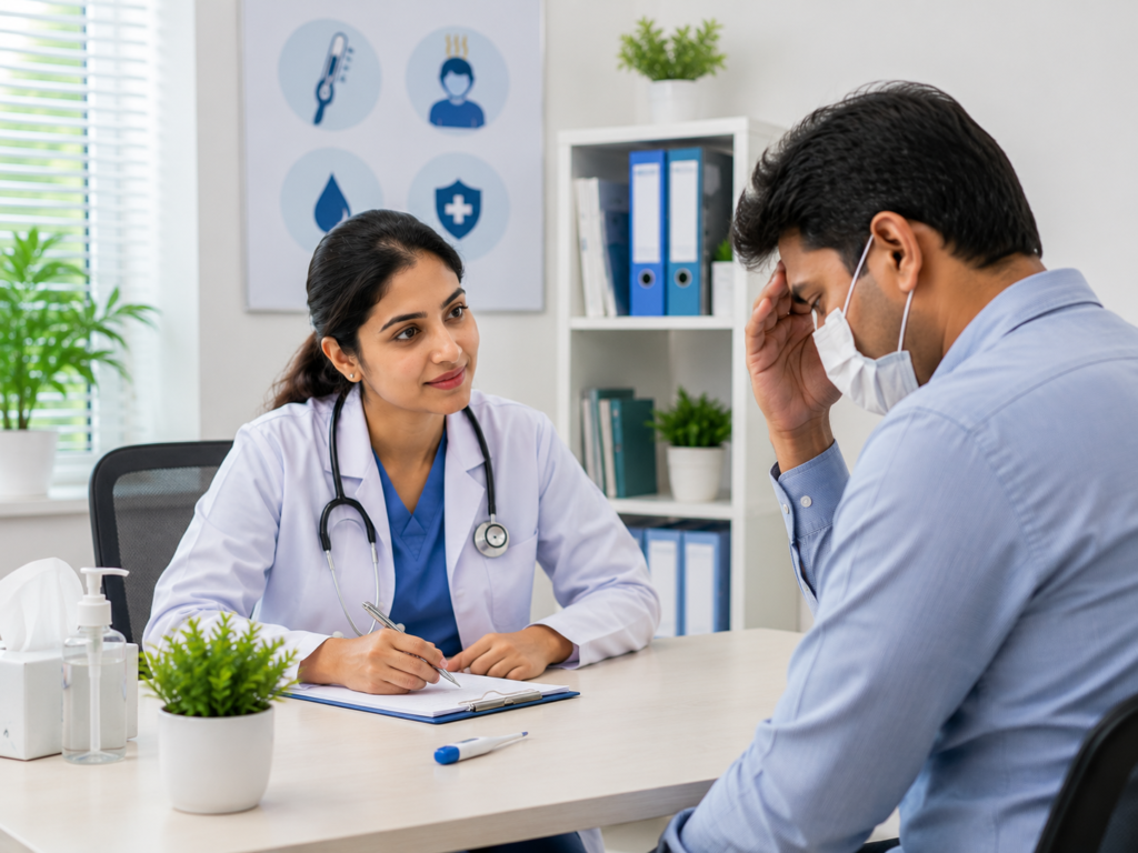 Fever Fever consultation at Sharthak Hospital in Musakhedi, Indore